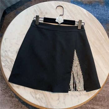 

HIGH STREET New Fashion 2020 Designer Skirt Women's Diamonds Beaded Mini Skirt