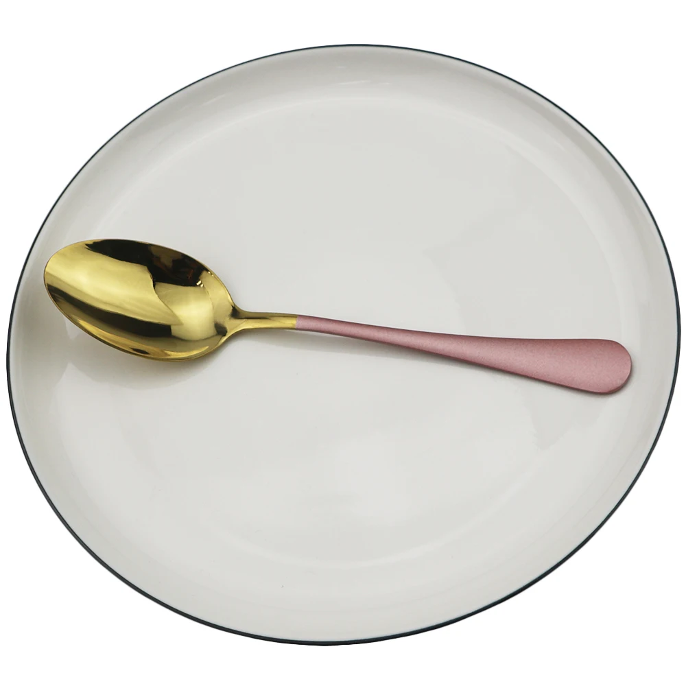 pink dinner spoon Черное золото столовая посуда 18/10 нержавеющая сталь набор столовых приборов Рождественский столовый набор нож вилка, ложка, посуда аксессуары для дома и кухни - Цвет: pink dinner spoon