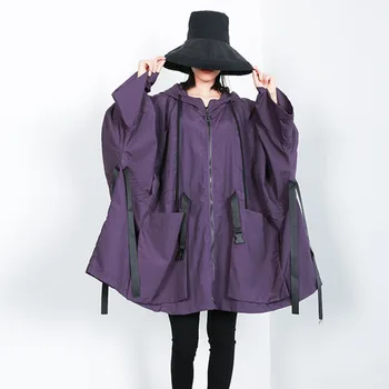 

LANMREM 2020 New Fashion Oversize Hooded Full Sleeve Bawting Type Big Size Jacket Female's Zipper Pockets Coat Vestido YE38314