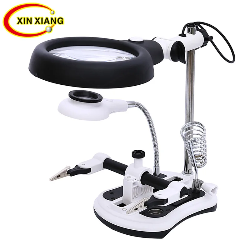 

18 LED Helping Hand Third Hand Soldering Tool Welding Auxiliary Clip Magnifier 10X 6X 5X 2.5X Table Clamp Magnifier Loupe Repair