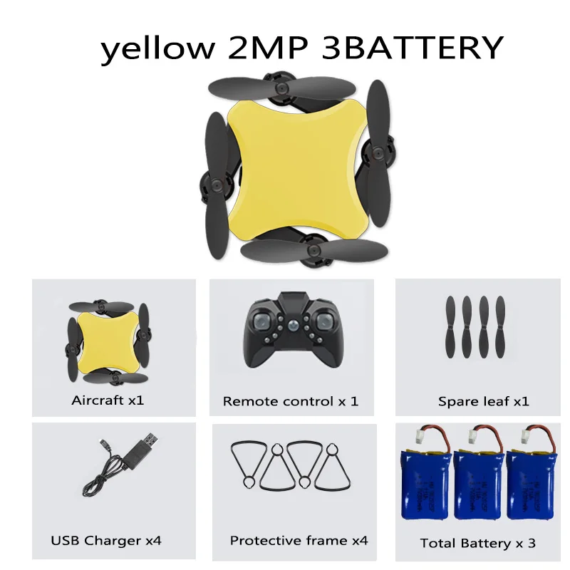 yellow 720P 3B Bag KY902S мини-Дрон 4k HD камера креативный DIY дизайн пять цветов RC складной Квадрокоптер пульт дистанционного управления игрушка для детей - Цвет: yellow 720P 3B Bag
