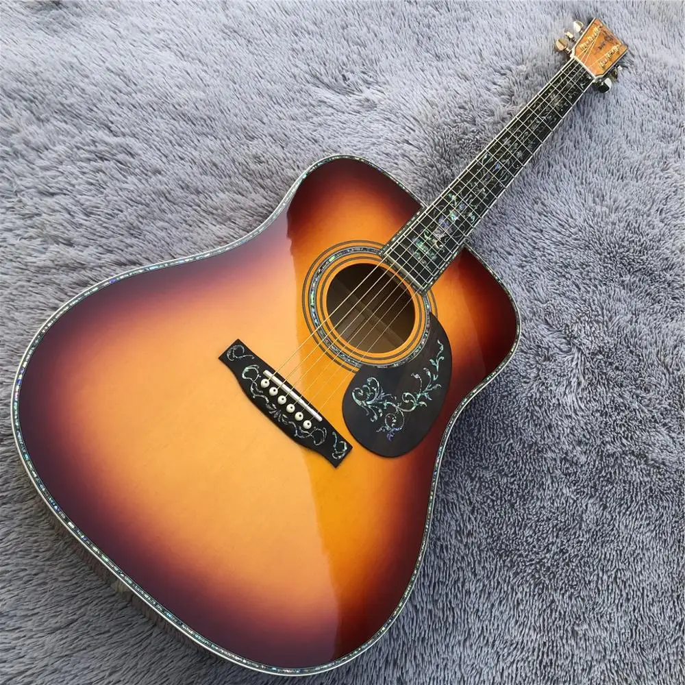 Orange Burst 41 inches D style Acoustic Guitar Abalone Ebony fingerboard Solid spruce top Electric acoustic | Спорт и развлечения