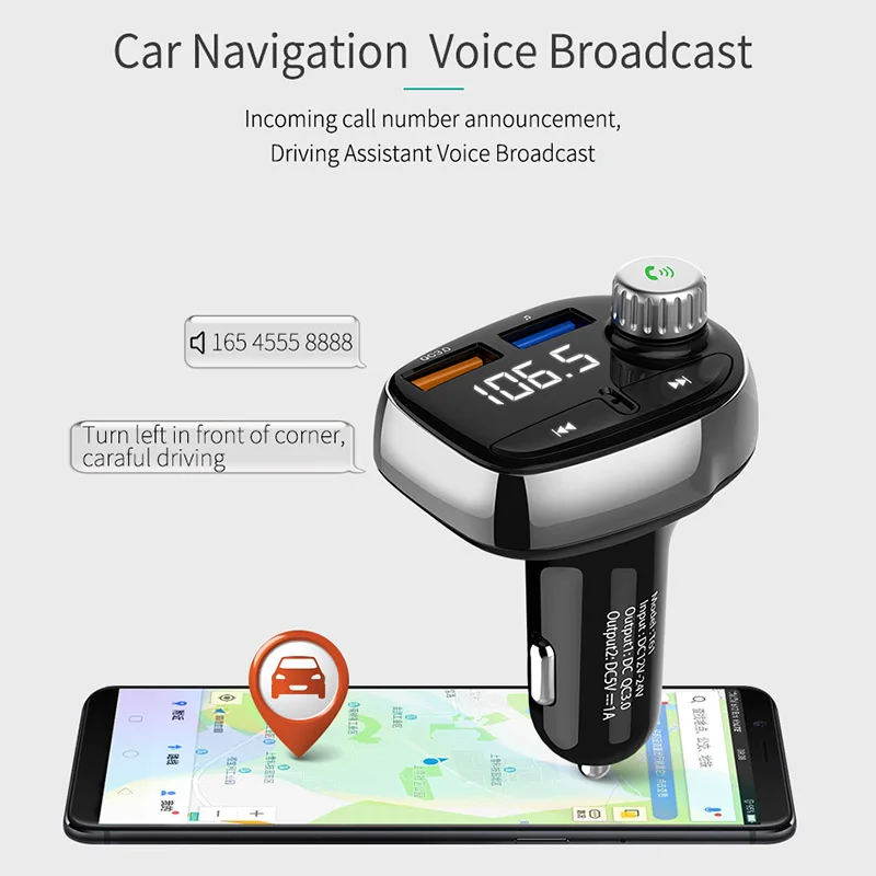Автомобильный Bluetooth fm-передатчик с QC 3,0 usb зарядным портом радио mp3-плеер GK99