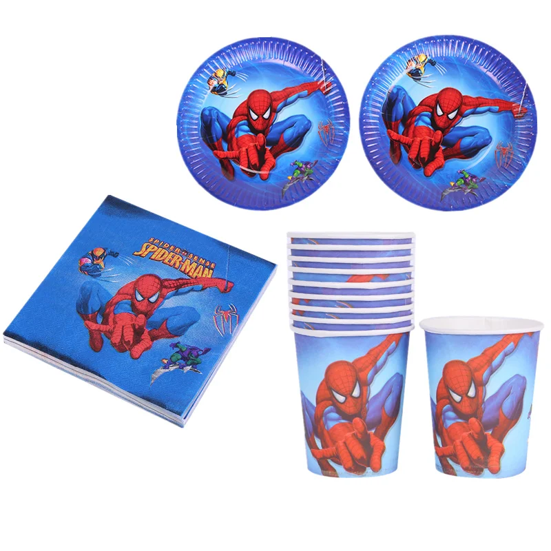 40 шт./партия, мультяшный единорог, бумажная тарелка+ бумажные чашки+ бумажные салфетки для 10 человек, мультяшный единорог, детский день рождения - Цвет: Spiderman
