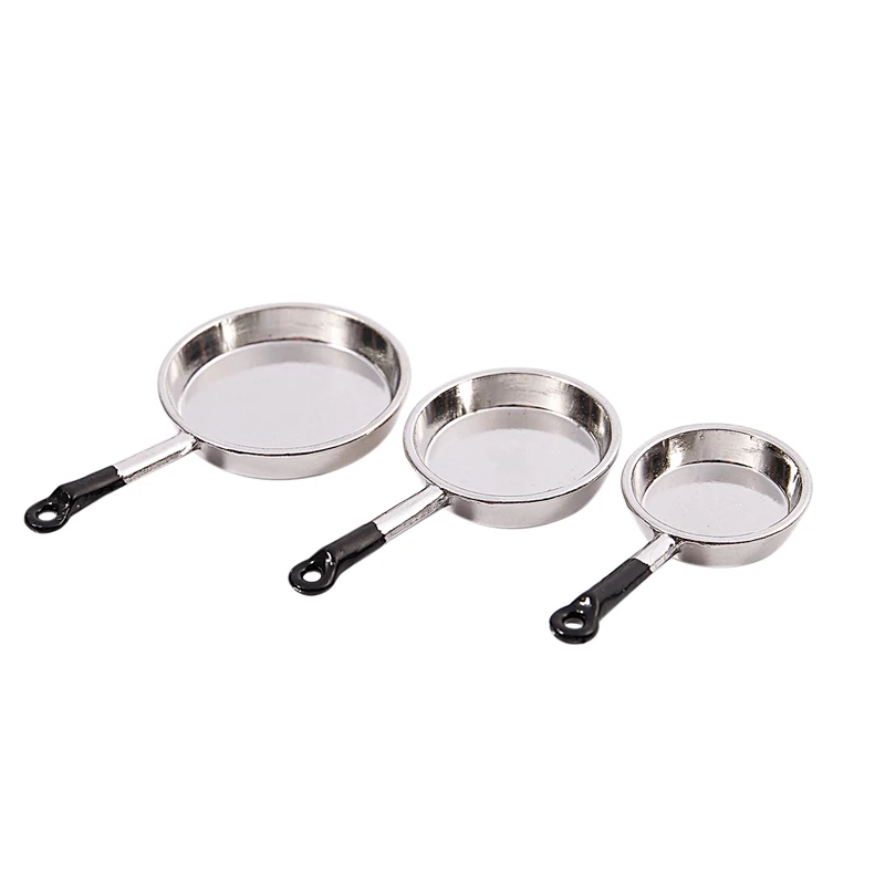 

1/12 Scale 3pcs Dollhouse Miniature Metal Frying Pans Cooking Pot Cookware Kitchen Accessory