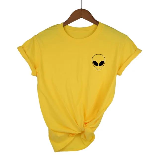 Новая модная футболка с вышивкой, футболка с пришельцами, женская футболка с коротким рукавом MARVEl, удобные женские футболки для студентов, XS-XXL - Цвет: Yellow-B