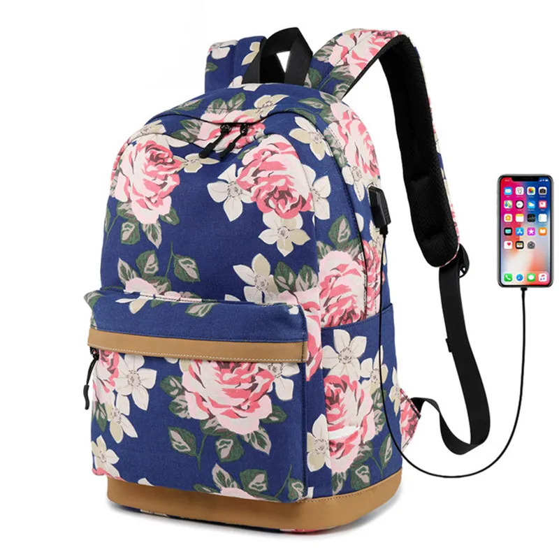 Женский рюкзак с цветочным принтом водонепроницаемый дорожный для ноутбука в