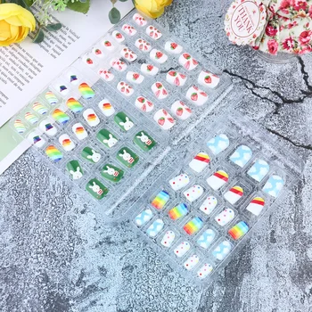 

3 Boxes Self-adhesive Safe Lovely Artificial Fake Nails False Nail Tips for Little Girls Kids