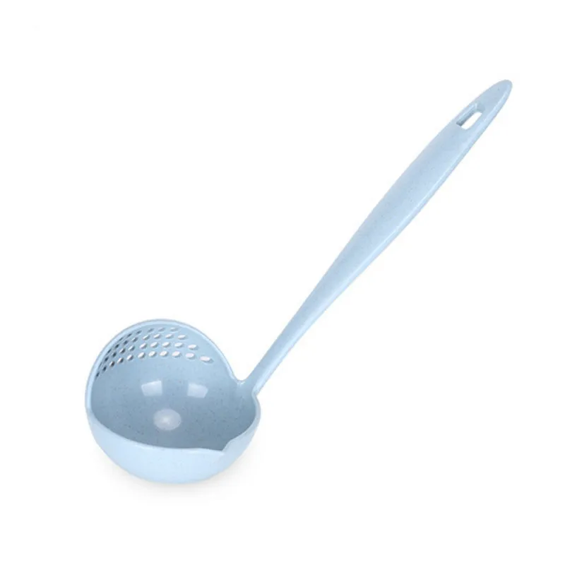 2 в 1 длинная ручка ложка для супа домашнее ситечко пластиковый ковш сито для приготовления пищи дуршлаг кухонный ковш посуда инструмент - Цвет: Blue