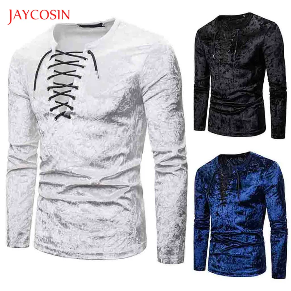 Joycosin зимняя новая мужская футболка Повседневная модная мужская футболка с длинным рукавом одноцветная с зернистым нагрудным поясом с круглым вырезом облегающая Мужская футболка