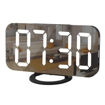 

Digital Alarm Clock Large Mirrored LED Display,USB Charger, Snooze Function Dim Mode Beside Desk Clock for Bedroom