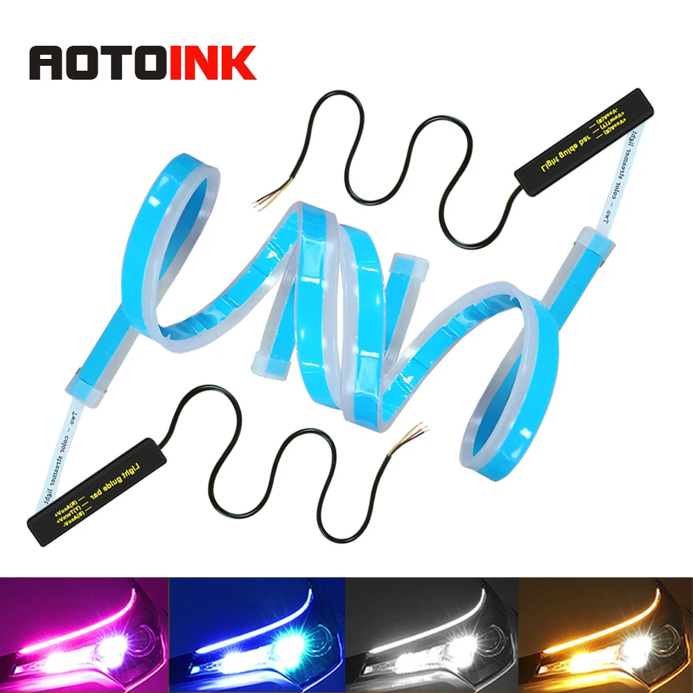 

AOTOINK 2PCS Two-color DRL Flexible Car Strip Daytime Running Light Waterproof Soft White Red Blue Yellow Pink Auto Lamp