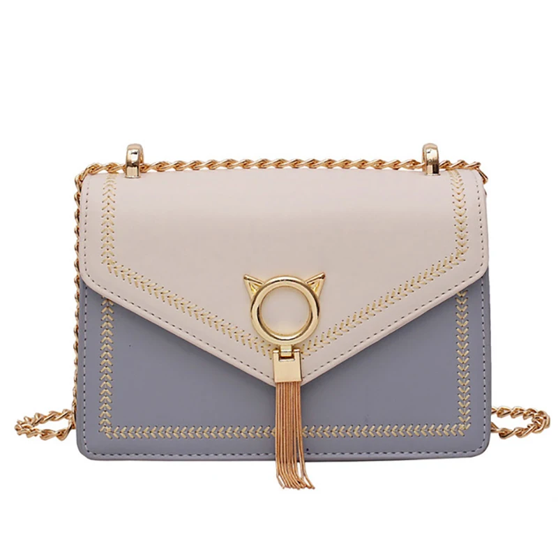 

Fashion trend designer female shoulder bag PU leather contrast color stitching quality hardware woman Messenger bag
