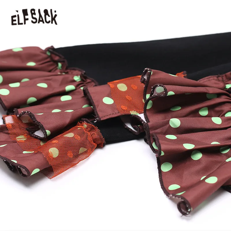 ELFSACK, черные, одноцветные, в горошек, контрастная сетка, женские джинсы, осень, модные, средняя талия, прямые, расклешенные, для офиса, для девушек