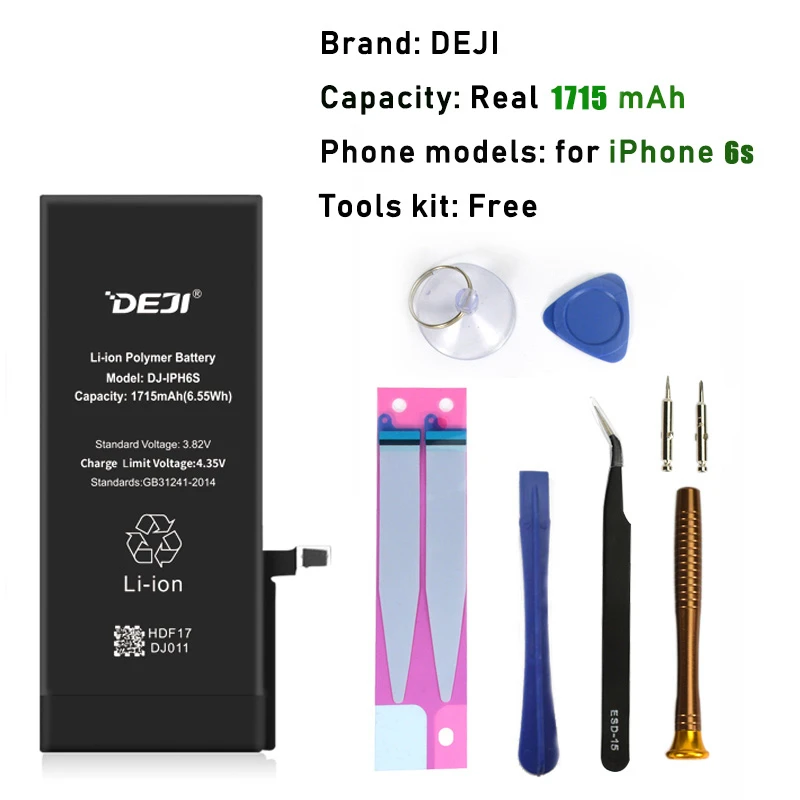 DEJI батарея для iPhone 5se/6/6s/6 p/6s p с бесплатными инструментами комплект реальная емкость оригинальные литиевые батареи Замена 0 цикл - Цвет: battery for iphone6s