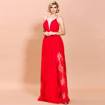 

2 Colors Wedding Party Dress White Elegant Celebrity Fashion Lace Dresses Christmas Red Long Sexy Dress V-Neck Plus Size
