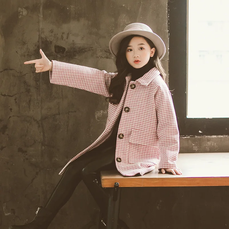 Детские пальто; сезон осень-зима; пальто в клетку для девочек-подростков; детское пальто для девочек; трендовые пальто; розовая и черная верхняя одежда с хлопковой подкладкой; модная одежда - Цвет: pink colour