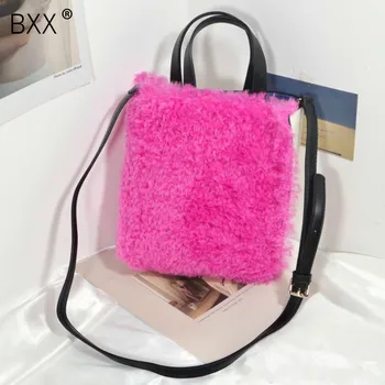 

[BXX] Faux Fur Soft Crossbody Bags for Women 2020 New Winter Branded Shoulder Hand Bag Lady Trending Handbags and Purses HP368