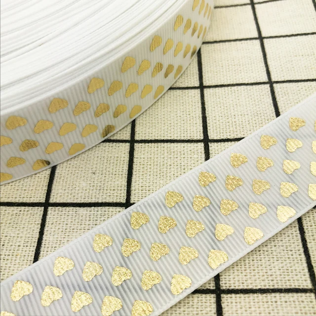 NEW DIY 5 Yards 25mm Gilding Heart-shaped Grosgrain Ribbon Hair Bow Party Sewing White