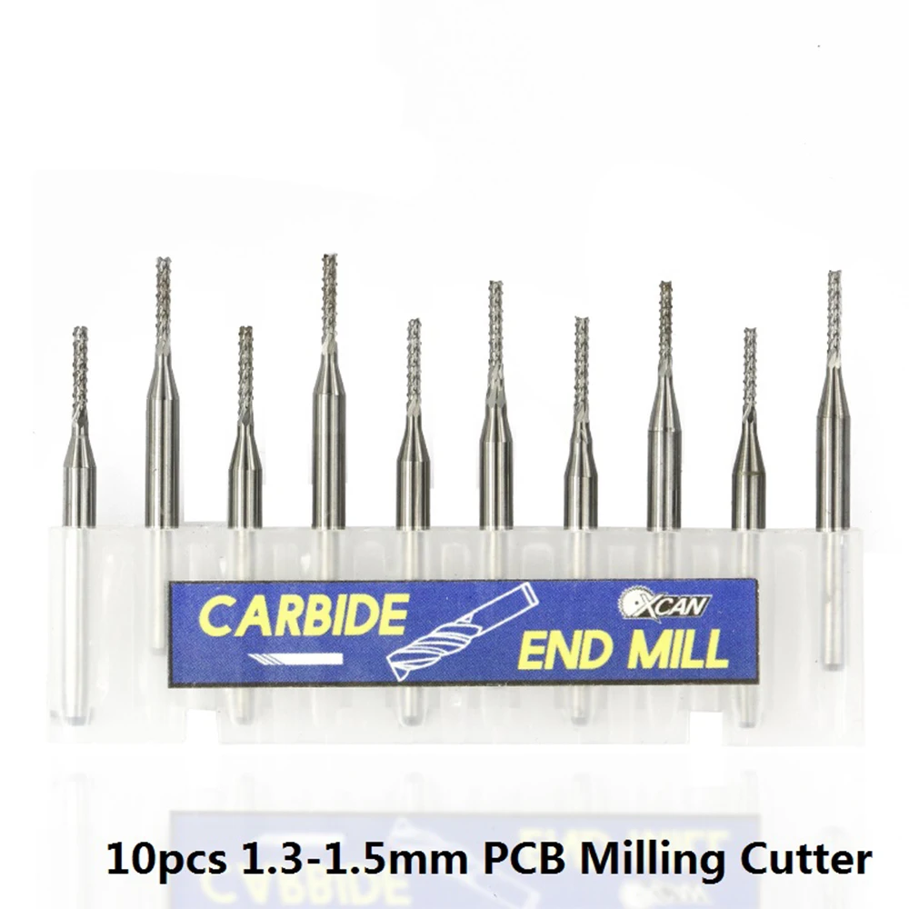 10 Pcs 1.3 / 1.4  1.5mm Pcb End Mill 3.175mm Shank Cnc Machine Router Bit Carbide   