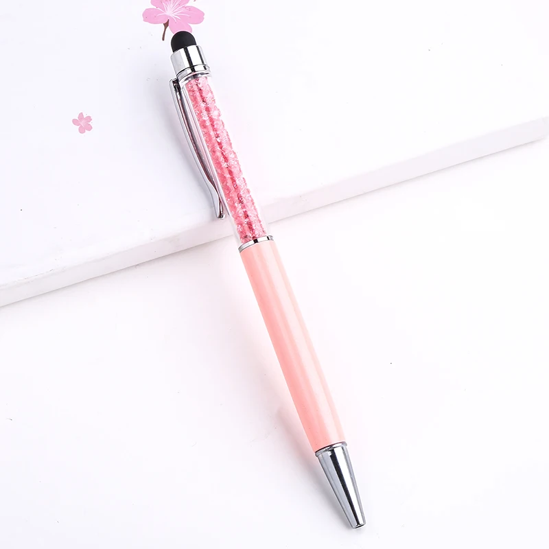 light pink Kawaii Rainbow Color Glitter Ballpoint Pen Crystal Screen Touch Stylus Luxury Custom Logo School Stationery Office 0.5mm Supply - Цвет: light pink