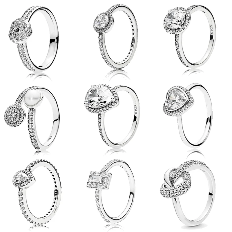 

Luminous Ice Crystal Radiant Teardrop Knotted Pans Ring 925 Sterling Silver Elegance Ring For Women Wedding DIY Jewelry