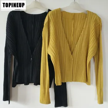 

Good Quality Elastic Pleated Short Jacket For Women Spring New Single Button Slim Mom's Outerwear Cropped Jackets and Coats