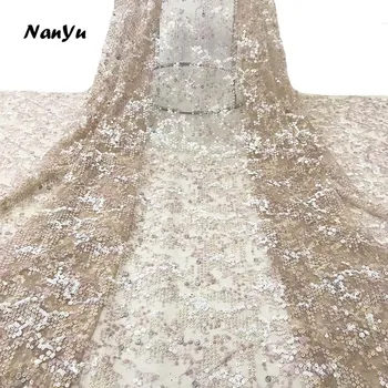 

Fashion French Lace Fabric Random Pattern 3mm Sequins Lace Fabric For Weeding Dress