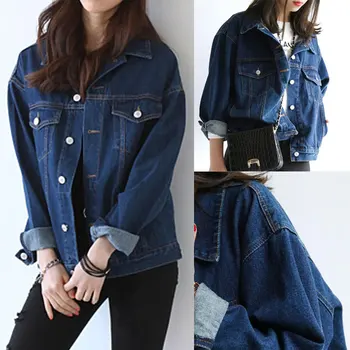 

BF Wind Turn-down Collar Solid Jean Jackets for Women Loose Casual Blue Fashionable Women Coats Female Outwear Denim Feminine
