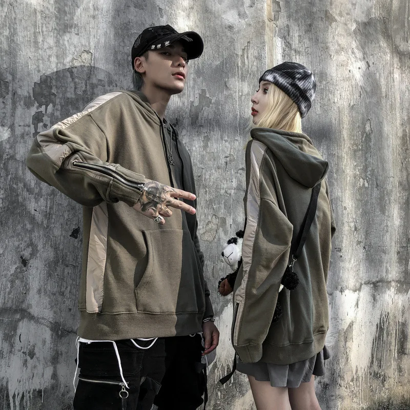 19FW Men Women hip hop long hoodies streetwear kanye west splice solid ulzzang Kangaroo tops sweatshirt hoodie Pullover hoody