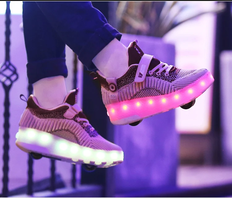 Heelies USB зарядка светодиодный Красочные Дети Мода кроссовки с два колеса роликовые коньки обувь для мальчиков и девочек