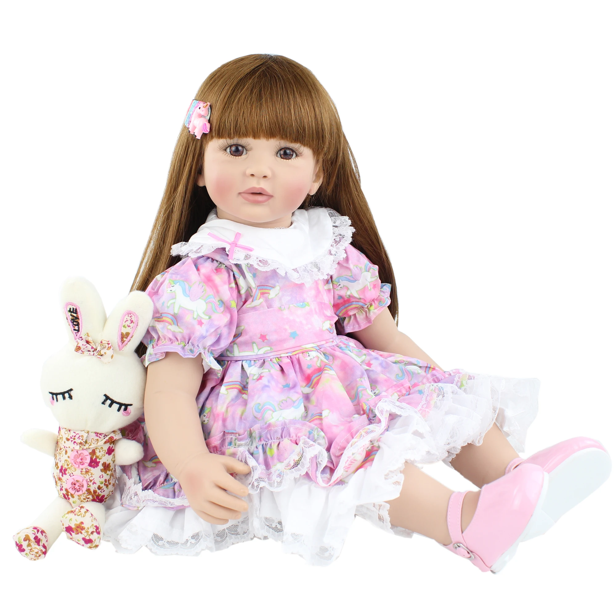 60 см мягкие силиконовые Reborn игрушечные пупсы, куклы для девочек, длинные волосы, принцесса, малыши, Bebies, одеваются куклы, дети, мода, подарок