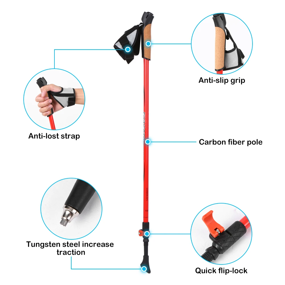 2 шт. в упаковке, регулируемые треккинговые палки, телескопические алюминиевые походные трости, вольфрамовые наконечники, впитывающие ручки, легкие Углеродные