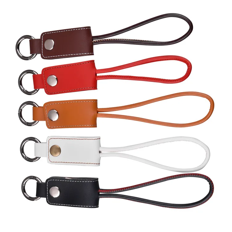 

2 in 1 Leather USB Data Cable for iPhone X 7 8 5V 2A Micro USB Leather Keychain Charging Cable for Samsung LG Xiaomi HTC Huawei