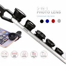 5-в-1 Широкий формат макро объектив «рыбий глаз» Камера Наборы мобильного телефона объектив «рыбий глаз» 2x увеличительные с зажимом для iPhone для samsung