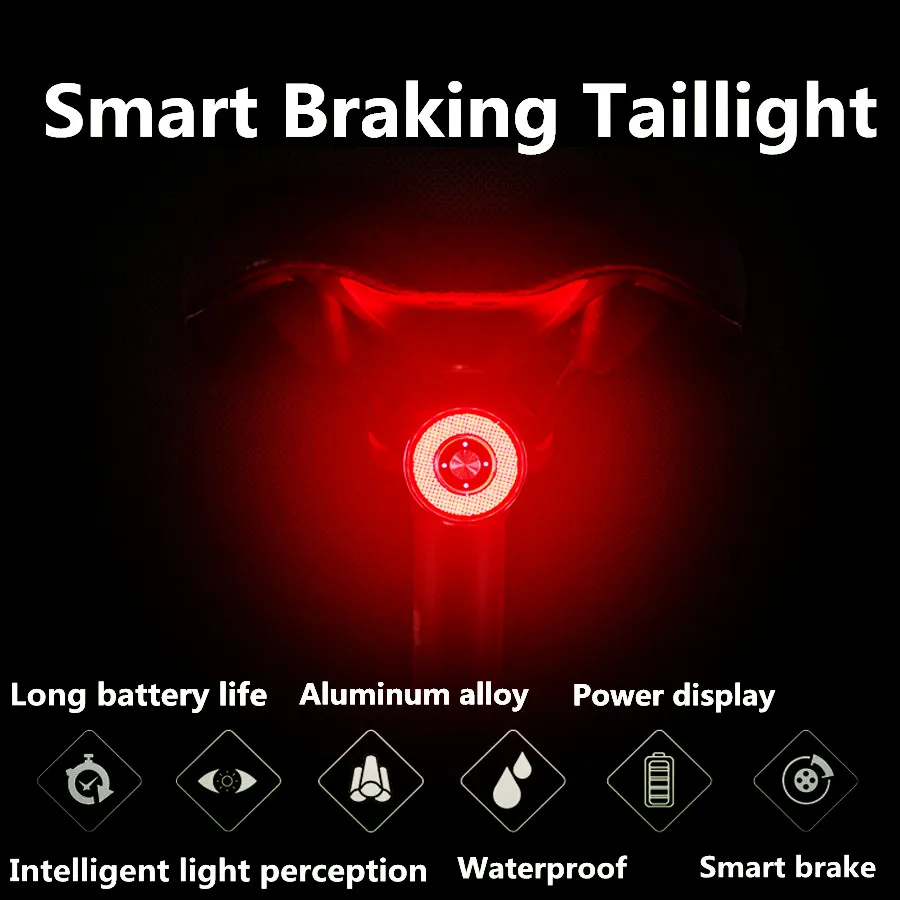 

NEW Usb Bike Tail Light lantern Smart Brake Sensor Taillights MTB Road Cycle Rear Led Waterproof Bycicle Back Lights Alloy