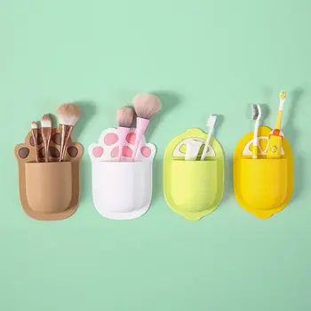 

Wall-mounted Punch-free Bathroom Toothbrush Rack Cartoon Silicone Comb Glue-free Toile Storage Rack