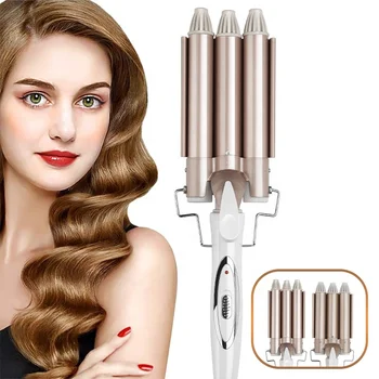 

2020 New Product Pink Magic Purple Blue Hair Curlers LCD Titanium Three Electric 3 Barrel Wand Iron Rollers Hair Curler