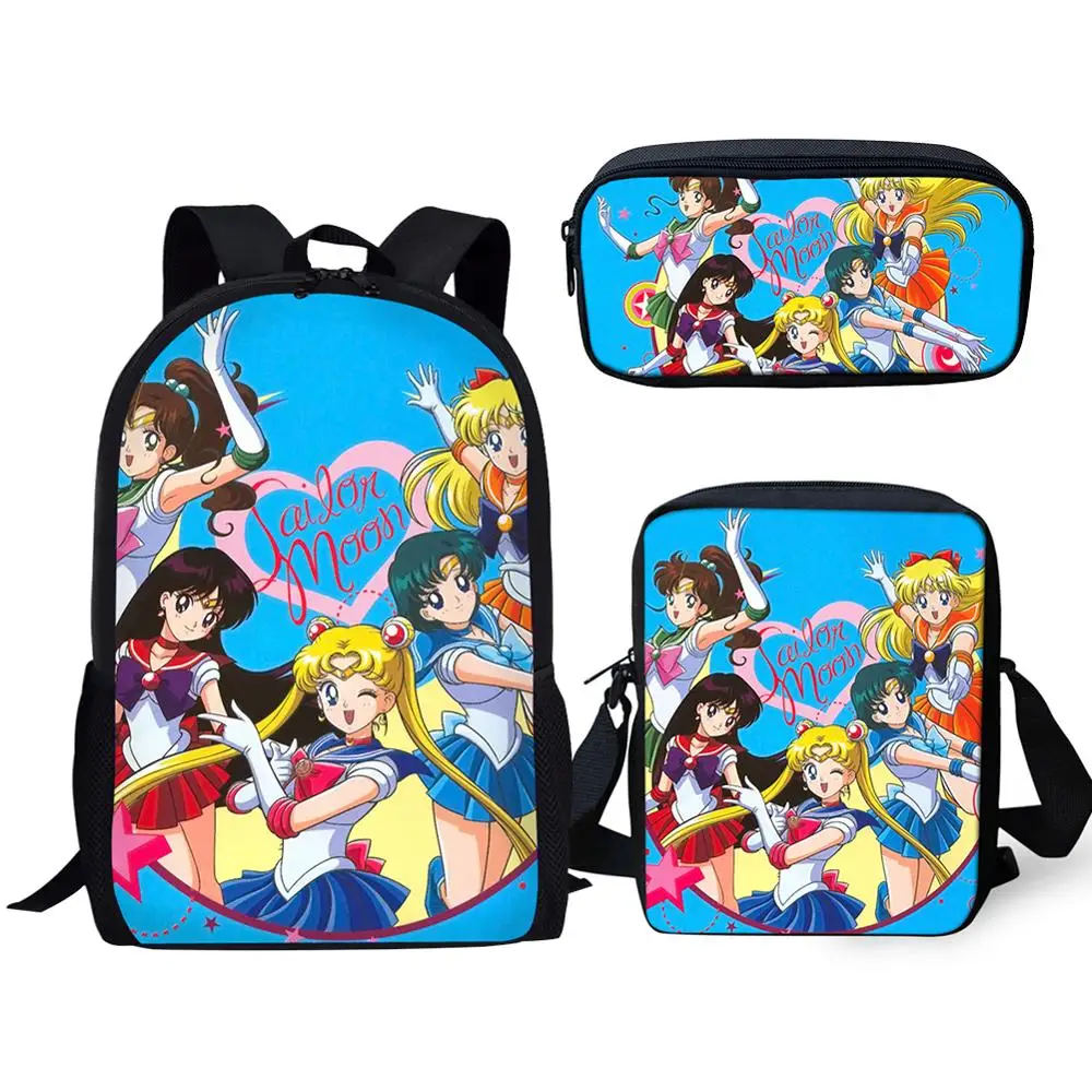 

HaoYun 3PCs/Set Children Backpack Sailor Moon Prints Pattern Kids School Bags Cartoon Design Teenagers Book-Bag Mochila Rucksack
