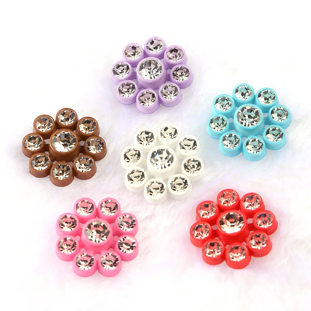 

BOLIAO New 5Pcs 18*18mm Round Shape Buttons Resin Rhinestone Flat Back Sew on Bags/Clothes Decoration Handmade Art Work R302