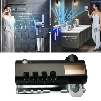 

Wall-Mounted UV Light Toothbrush Sterilizer Box Holder Auto Toothpaste Dispenser