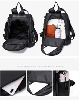 

Women Oxford Cloth Backpack Solid Color Zipper Anti-Theft Rucksack School Shoulder Bag