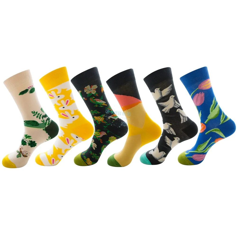

Personality Tide Socks Flowers And Birds Nature Series men's Color Matching Socks Novelty Funny Socks G0828