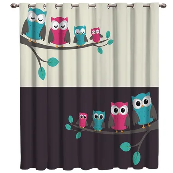 

Cartoon Animals Cute Owl In The Day And Night Window Treatments Curtains Valance Room Curtains Large Window Window Curtains Kids