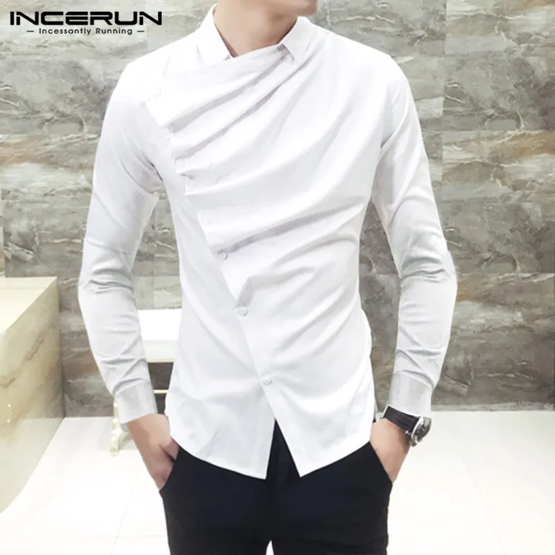 Tanie Gotycka koszula męska osobowość jednolity kolor z długim rękawem klubowa strona męska sukienka koszula stylowa formalna Casual topy INCERUN