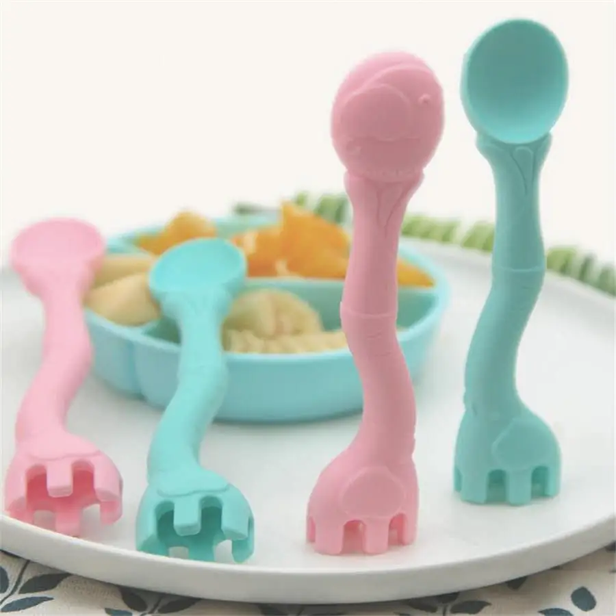 

Cute Cartoon Deer Elephant Soft Silicone Baby Spoon Feeding Flatware Cartoon Teether Practice Training Dishes Resistance Spoon