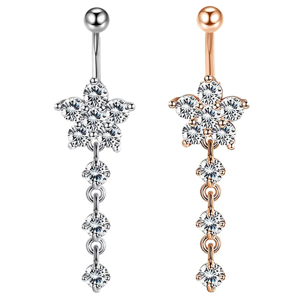 

JUNLOWPY Set Zircon Belly Button Ring Lote Fashion Surgical Steel Belly Piercing Navel Ring Jewelry Rose Gold Wholesales