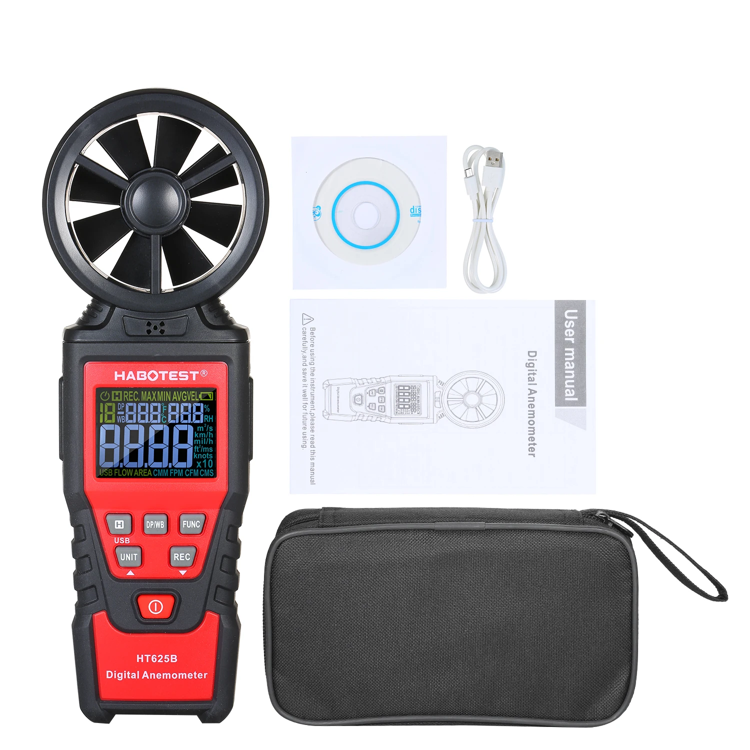 HABOTEST HT625B/HT625A цифровой анемометр, измеритель скорости ветра, измеритель расхода воздуха для измерения скорости ветра, объем воздуха Макс/мин/Авг