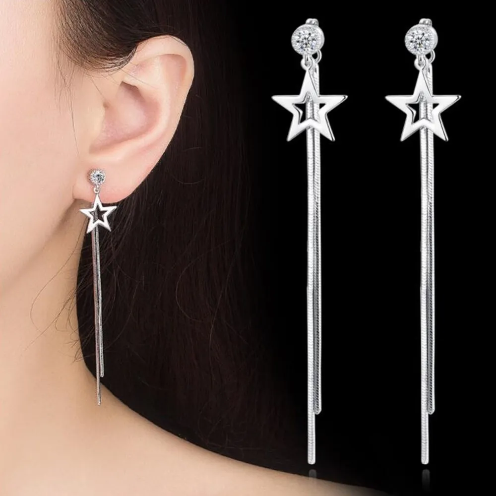 

NEHZY 925 Sterling Silver Jewelry High Quality Woman Fashion Earrings Retro Long Tassel Star Cubic Zirconia Pop Hook Earrings