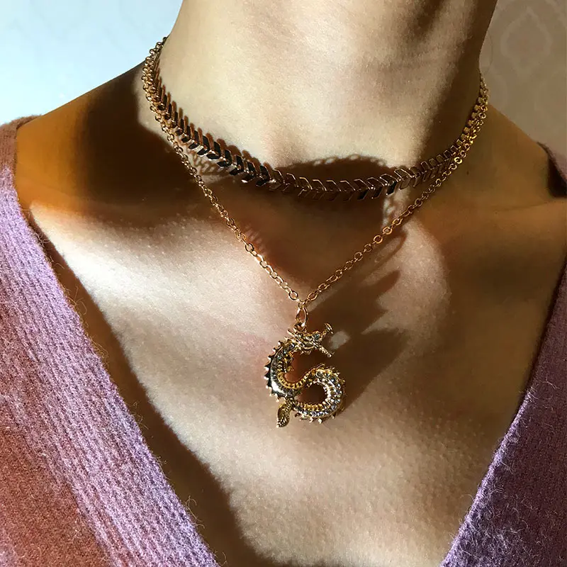 Мужская Золотая цепочка Flatfoosie колье-чокер с китайским драконом корейская мода